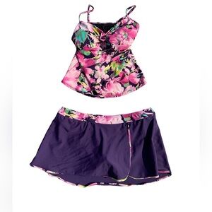 💙 Floral Tankini Top & Skirted Bottom Swimsuit - Size 16